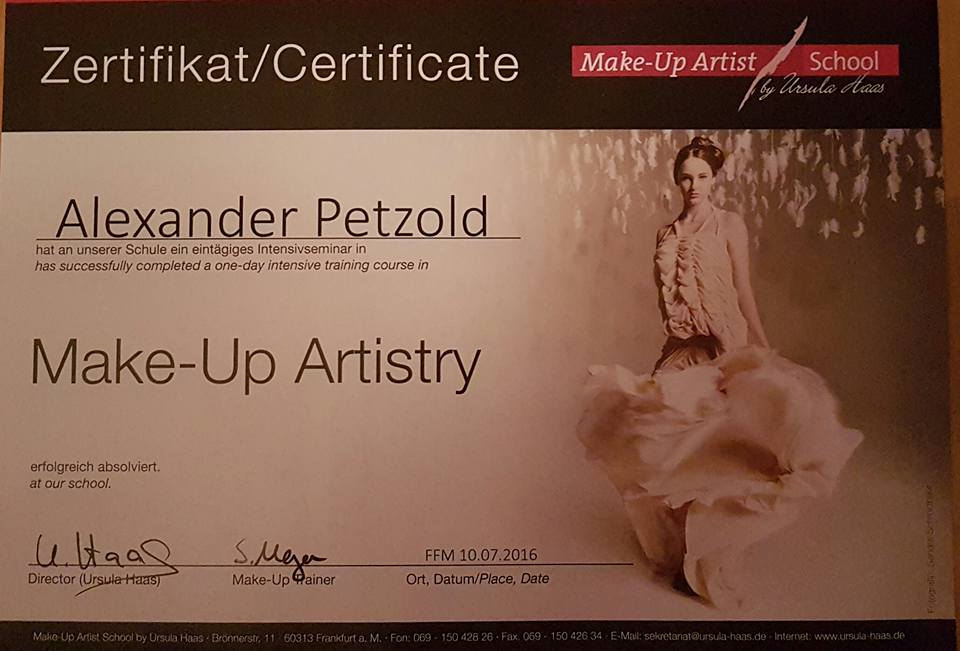 Zertifikat der Make-Up Artist School by Ursula Haas in Frankfurt am Main Zertifikat der Make-Up Artist School by Ursula Haas in Frankfurt am Main